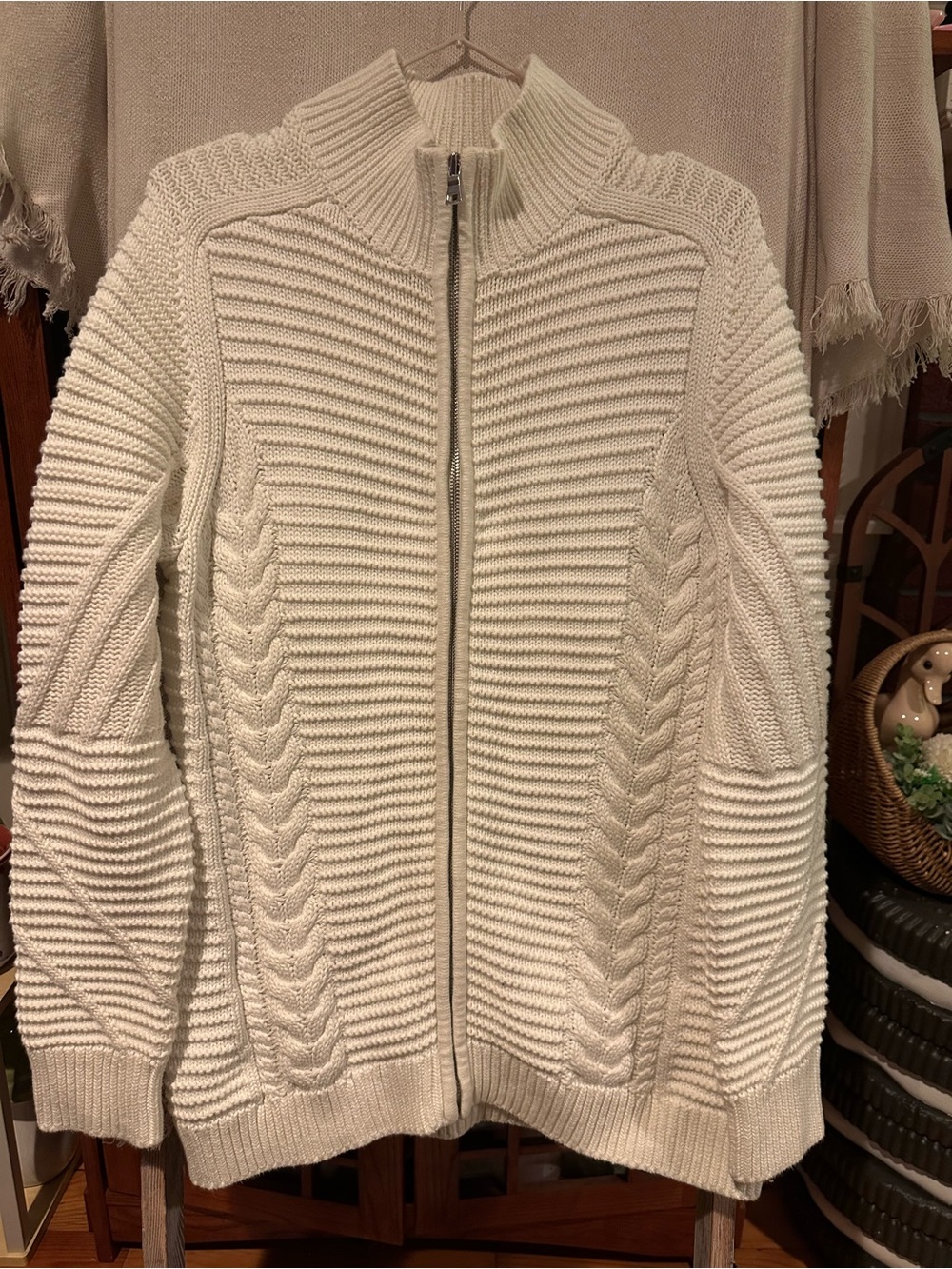GAP Cream Cable Zip-Front Knit Cardigan (L)